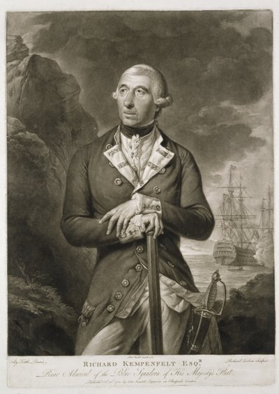 Porträt von Richard Kempenfelt (1718-82) Konteradmiral der Blauen, graviert von Richard Earlom (1743-1822) veröffentlicht von John Boydell (1719-1804) 1782 von Tilly Kettle